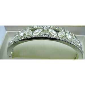 Anne Klein Silver-Tone Bangle Bracelet With Pearl & Crystal Accents Elegant Jewe